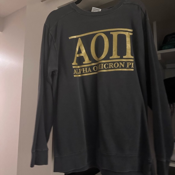 Aoii Comfort Colors Size Medium Alpha Omicron Pi Sweatshirt Gray With Gold Foil - Picture 2 of 9